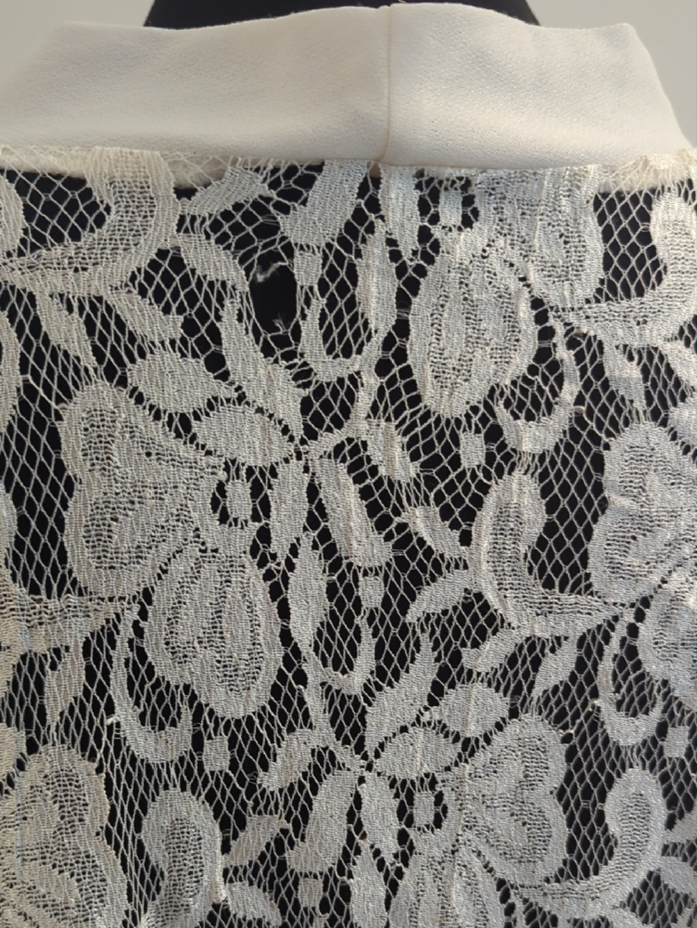 Vintage Romantic Off-White Lace Open-Front Jacket Cardigan with Satin Trim - Picture 6 of 6
